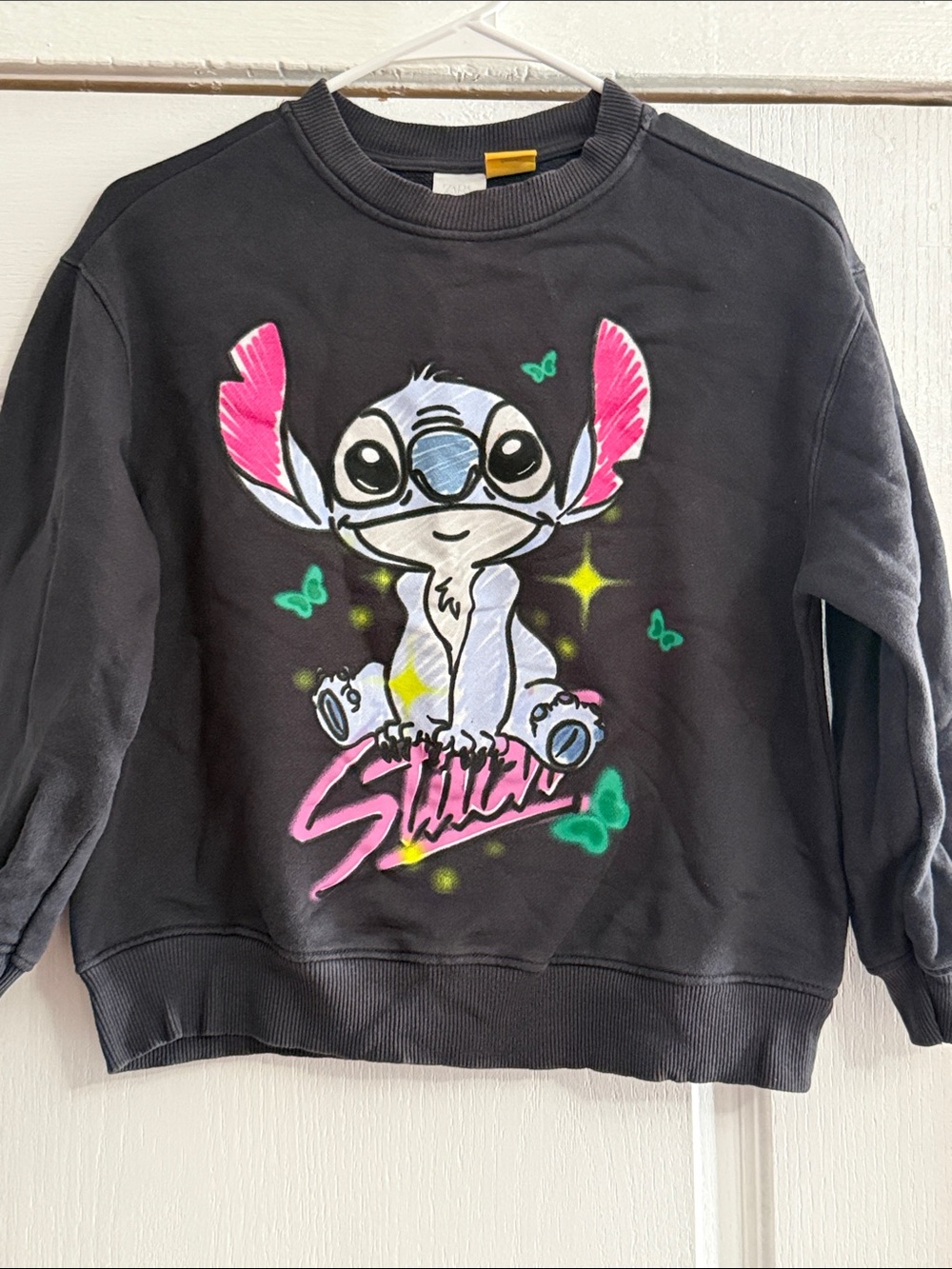 Zara Black Sweatshirt with Pink & Green Stitch Graphic